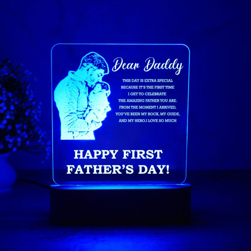 Happy Fathers Day Acrylic Lamp Customized Photo Frame | Gift For Dad